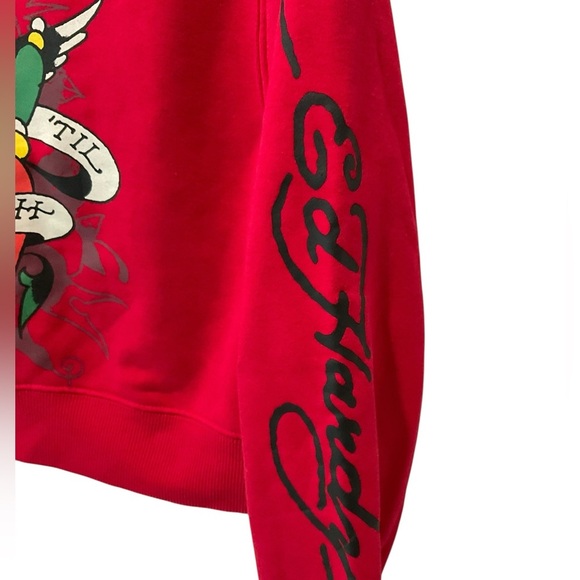 RARE Y2K Vintage Ed Hardy Red Crop Sweatshirt Rose Bird Tattoo Women’s M - Picture 3 of 8